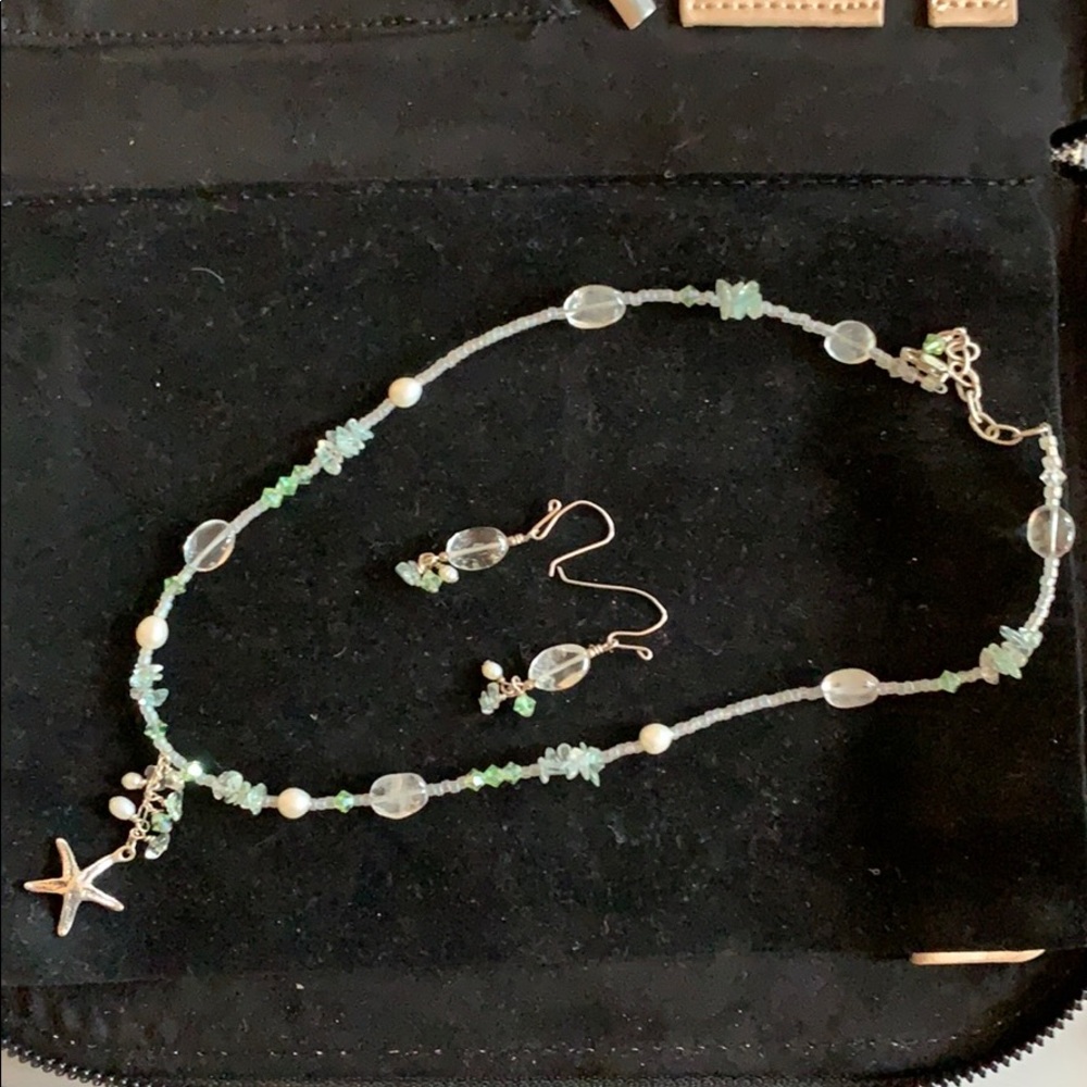 Handmade beaded starfish necklace and earrings